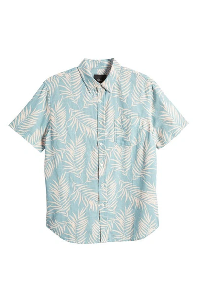 Shop Rails Fairfax Palm Print Short Sleeve Cotton Button-up Shirt In Palm Shadow Aqua