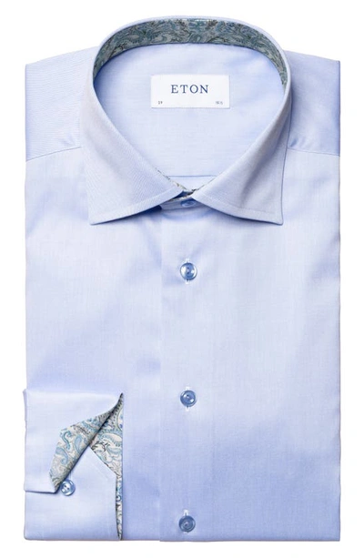 Shop Eton Slim Fit Paisley Trim Dress Shirt In Lt/ Pastel Blue