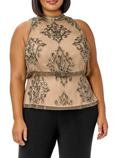 Shop Adrianna Papell Plus Womens Beaded Halter Blouse In Beige
