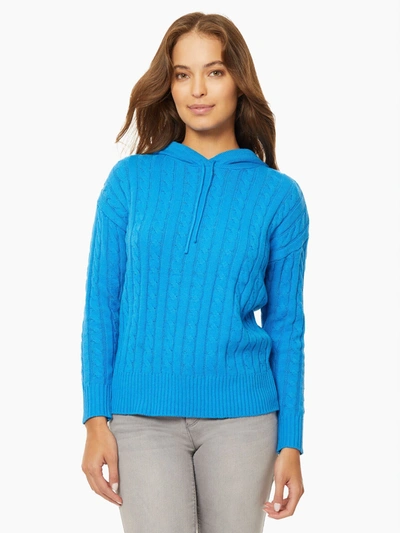 Shop Jones New York Hooded Cable Knit Sweater In Blue