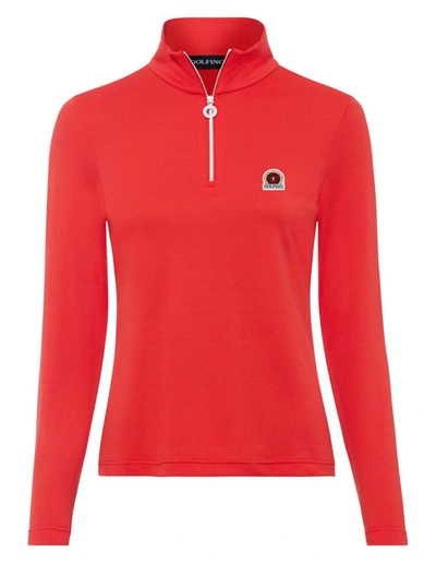 Shop Golfino Classic Tricolor Troyer Sweater In Red
