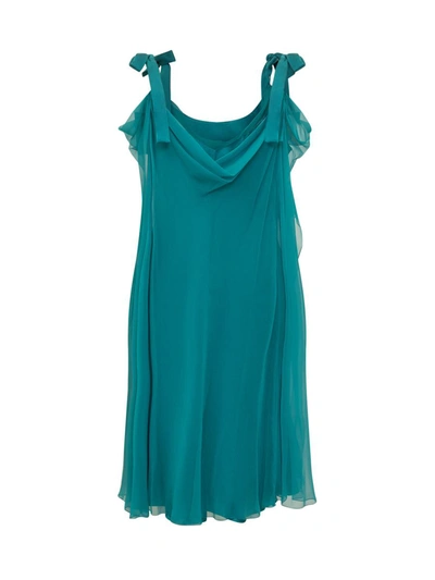 Shop Alberta Ferretti Silk Chiffon Dress In Blue