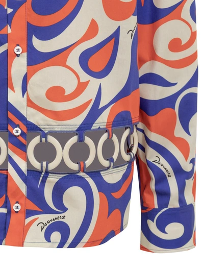 Dsquared2 Abstract Patterned Woodstock Shirt With Open Work Detail In Multicolor