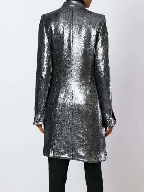 Ann Demeulemeester Asymmetric Zip Metallic Linen And Wool Coat In ...