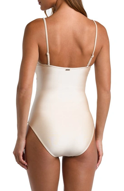 Shop L Agence Lily Cutout Ruched One-piece Swimsuit In Champagne