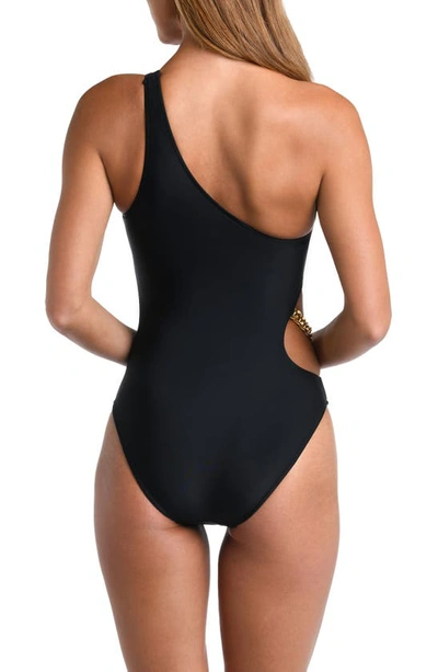 Shop L Agence Ava Cutout Chain One-shoulder One-piece Swimsuit In Black