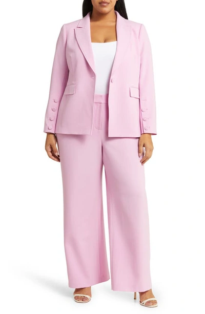 Shop Tahari One-button Crepe Blazer In Pink Macaroon