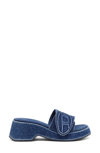 Shop Diesel Oval D Denim Slide Sandal In Blue Denim