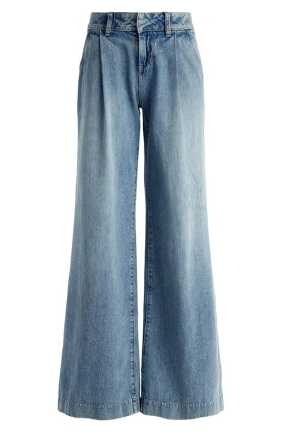 Shop Alice And Olivia Eric Pleated Waist Wide Leg Jeans In Sadie Vintage Blue