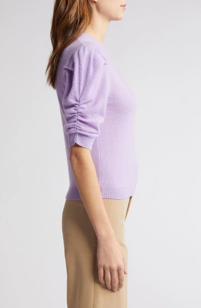 Shop Frame Ruched Sleeve Recycled Cashmere & Wool Sweater In Lilac
