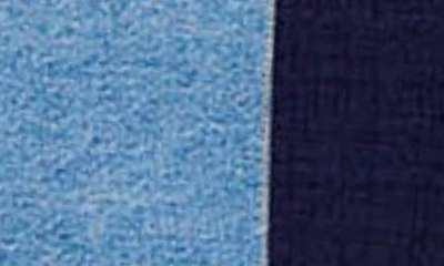 Shop Sandro Brooke Mixed Media Denim Mini Shirtdress In Blue
