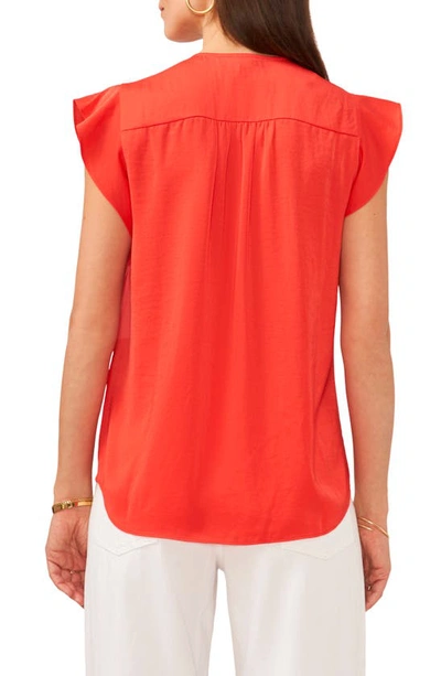 Shop Vince Camuto Ruffle Sleeve Satin Top In Tulip Red