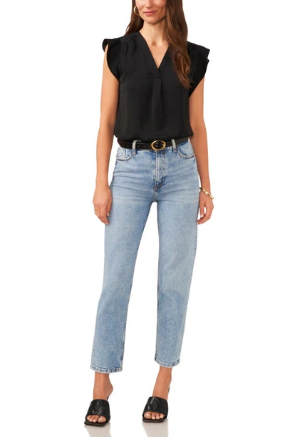 Vince Camuto Ruffle Sleeve Satin Top In Rich Black