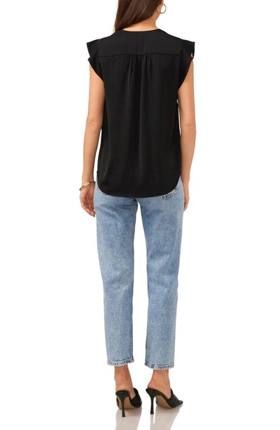 Vince Camuto Ruffle Sleeve Satin Top In Rich Black
