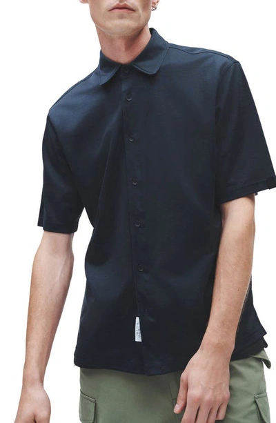 Shop Rag & Bone Dalton Short Sleeve Cotton Blend Knit Button-up Shirt In Salute