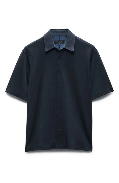 Shop Rag & Bone Dalton Short Sleeve Cotton Blend Knit Button-up Shirt In Salute