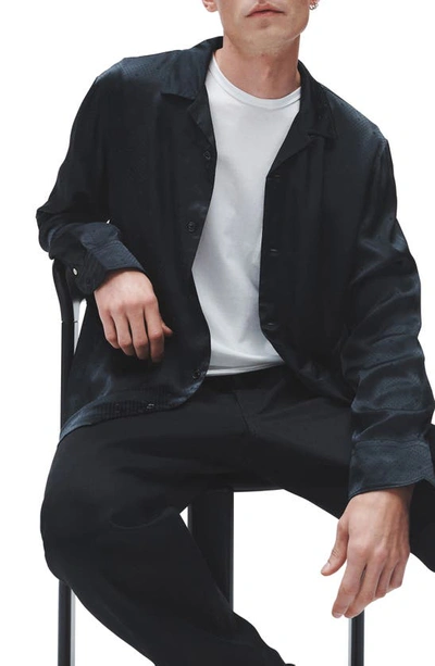 Shop Rag & Bone Avery Geo Jacquard Satin Button-up Shirt In Black Geo