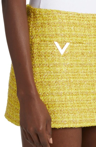 Shop Valentino Logo Detail Metallic Tweed Skirt In Giallo Lurex