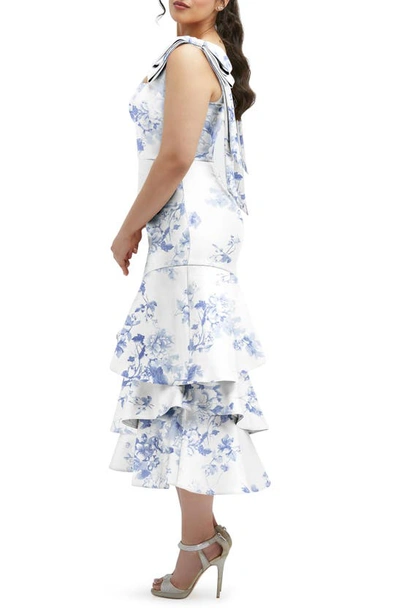 Dessy Collection Floral Print Ruffle Sleeveless Satin Midi Dress In Cottage Rose-larkspur Print