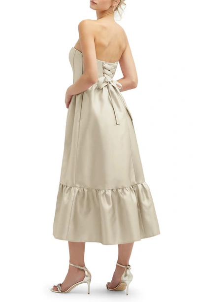 Dessy Collection Corset Ruffle Hem Strapless Satin Midi Dress In Champagne