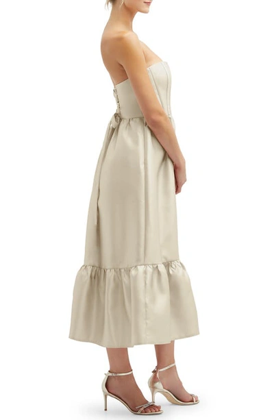 Dessy Collection Corset Ruffle Hem Strapless Satin Midi Dress In Champagne