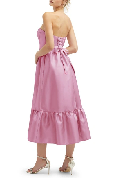 Dessy Collection Corset Ruffle Hem Strapless Satin Midi Dress In Powder Pink