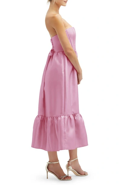 Dessy Collection Corset Ruffle Hem Strapless Satin Midi Dress In Powder Pink