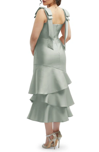Dessy Collection Layered Ruffle Tie Strap Satin Midi Dress In Willow