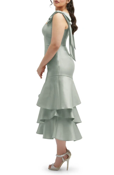 Dessy Collection Layered Ruffle Tie Strap Satin Midi Dress In Willow