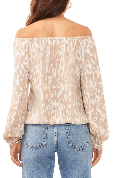 Shop Vince Camuto Print Off The Shoulder Top In Soft Cream