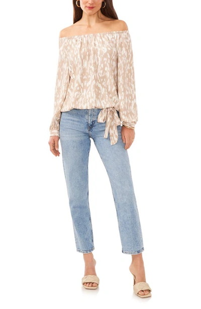 Shop Vince Camuto Print Off The Shoulder Top In Soft Cream