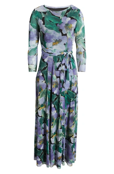 Shop Anne Klein Floral Print Mesh Maxi Dress In Violet Dawn Multi