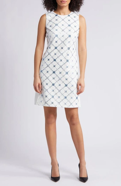 Shop Anne Klein Sequin Lattice Shift Dress In Porcelain/ Cape Blue