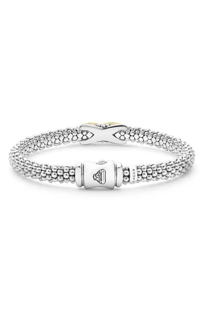 Lagos 18k Yellow Gold & Sterling Silver Embrace Diamond Pave X Caviar Bead Bracelet In Silver