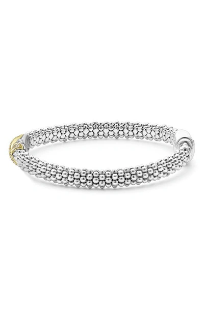 Lagos 18k Yellow Gold & Sterling Silver Embrace Diamond Pave X Caviar Bead Bracelet In Silver