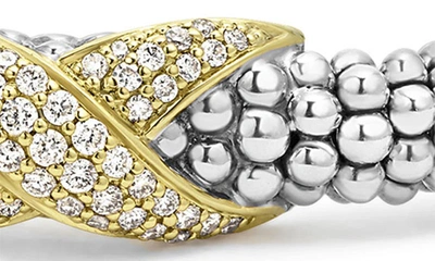 Lagos 18k Yellow Gold & Sterling Silver Embrace Diamond Pave X Caviar Bead Bracelet In Silver