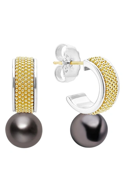 Shop Lagos Luna Freshwater Pearl Lux Hoop Earrings In Luna Blk