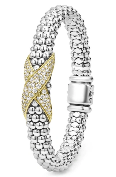 Lagos Embrace Pavé Diamond Center X Bracelet In Silver