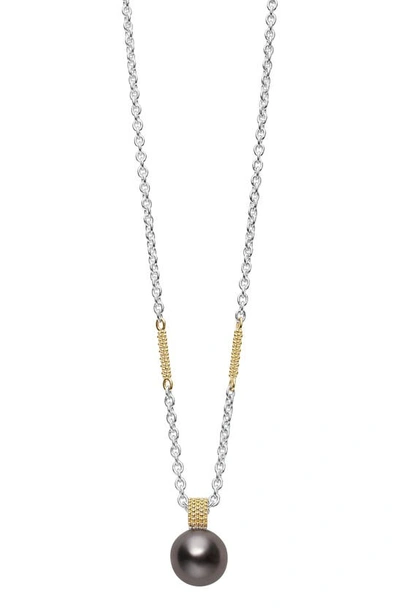 Lagos 18k Yellow Gold & Sterling Silver Luna Pearl Pendant Necklace, 16-18 In Luna Black Pearl