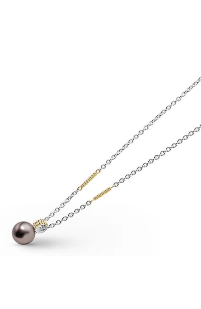 Shop Lagos Luna Black Tahitian Pearl Pendant Necklace In Luna Black Pearl