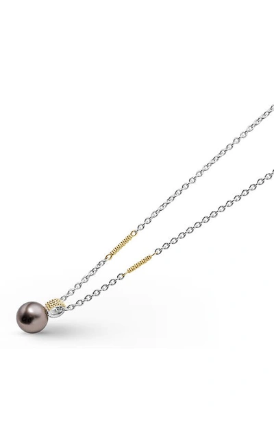 Lagos 18k Yellow Gold & Sterling Silver Luna Pearl Pendant Necklace, 16-18 In Luna Black Pearl