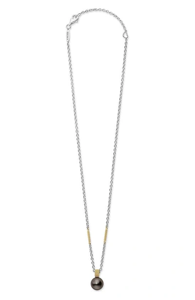 Lagos 18k Yellow Gold & Sterling Silver Luna Pearl Pendant Necklace, 16-18 In Luna Black Pearl
