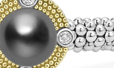 Shop Lagos Luna Black Freshwater Pearl & Diamond Lux Rope Bracelet In Silver