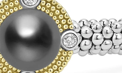 Lagos 18k Yellow Gold & Sterling Silver Luna Black Tahitian Pearl & Diamond Caviar Bead Bracelet In Silver