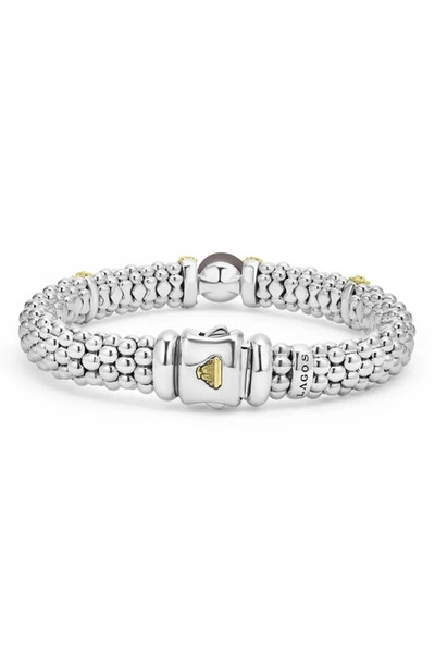 Lagos 18k Yellow Gold & Sterling Silver Luna Black Tahitian Pearl Caviar Bead Bracelet In Silver