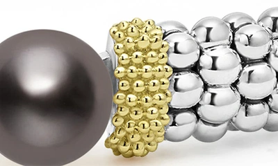 Lagos 18k Yellow Gold & Sterling Silver Luna Black Tahitian Pearl Caviar Bead Bracelet In Silver
