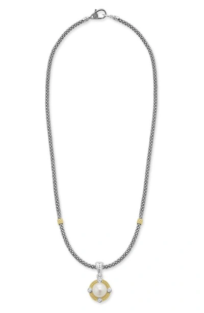 Shop Lagos Luna Freshwater Pearl & Diamond Lux Pendant Necklace In Silver