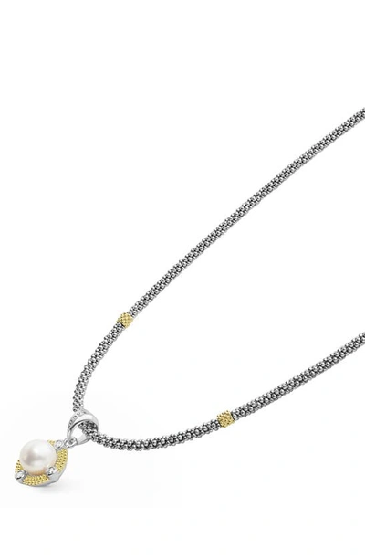 Shop Lagos Luna Freshwater Pearl & Diamond Lux Pendant Necklace In Silver