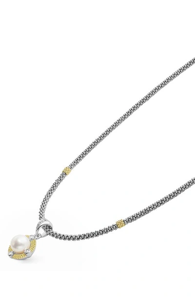 Lagos 18k Yellow Gold & Sterling Silver Luna Cultured Freshwater Pearl & Diamond Pendant Necklace, 16 In Silver
