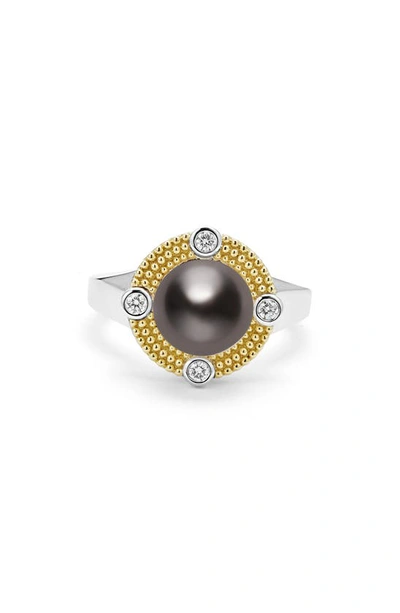 Shop Lagos Luna Freshwater Pearl & Diamond Lux Ring In Luna Blk
